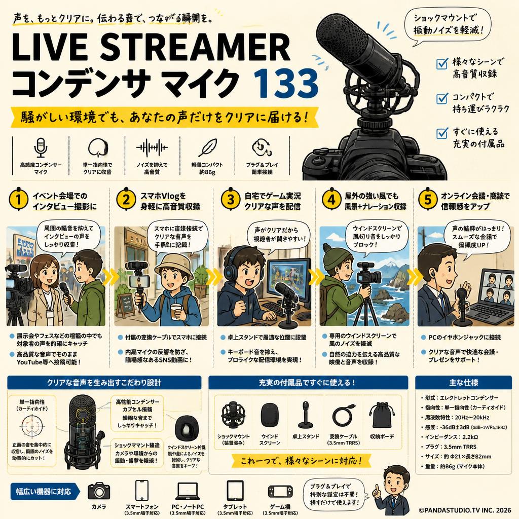 LIVE STREAMER コンデンサ マイク 133 用途