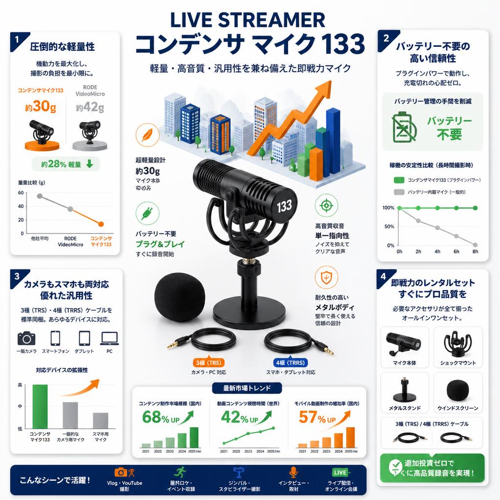 LIVE STREAMER コンデンサ マイク 133 セールスポイント