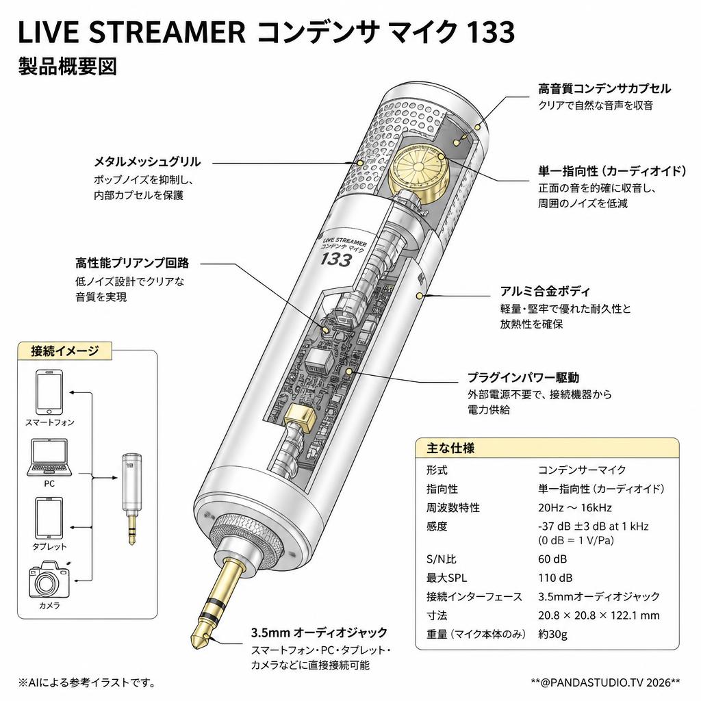 LIVE STREAMER コンデンサ マイク 133 スペック