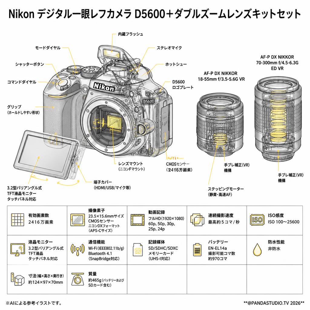 Nikon デジタル一眼レフカメラ D5600＋ダブルズームレンズキットセット スペック