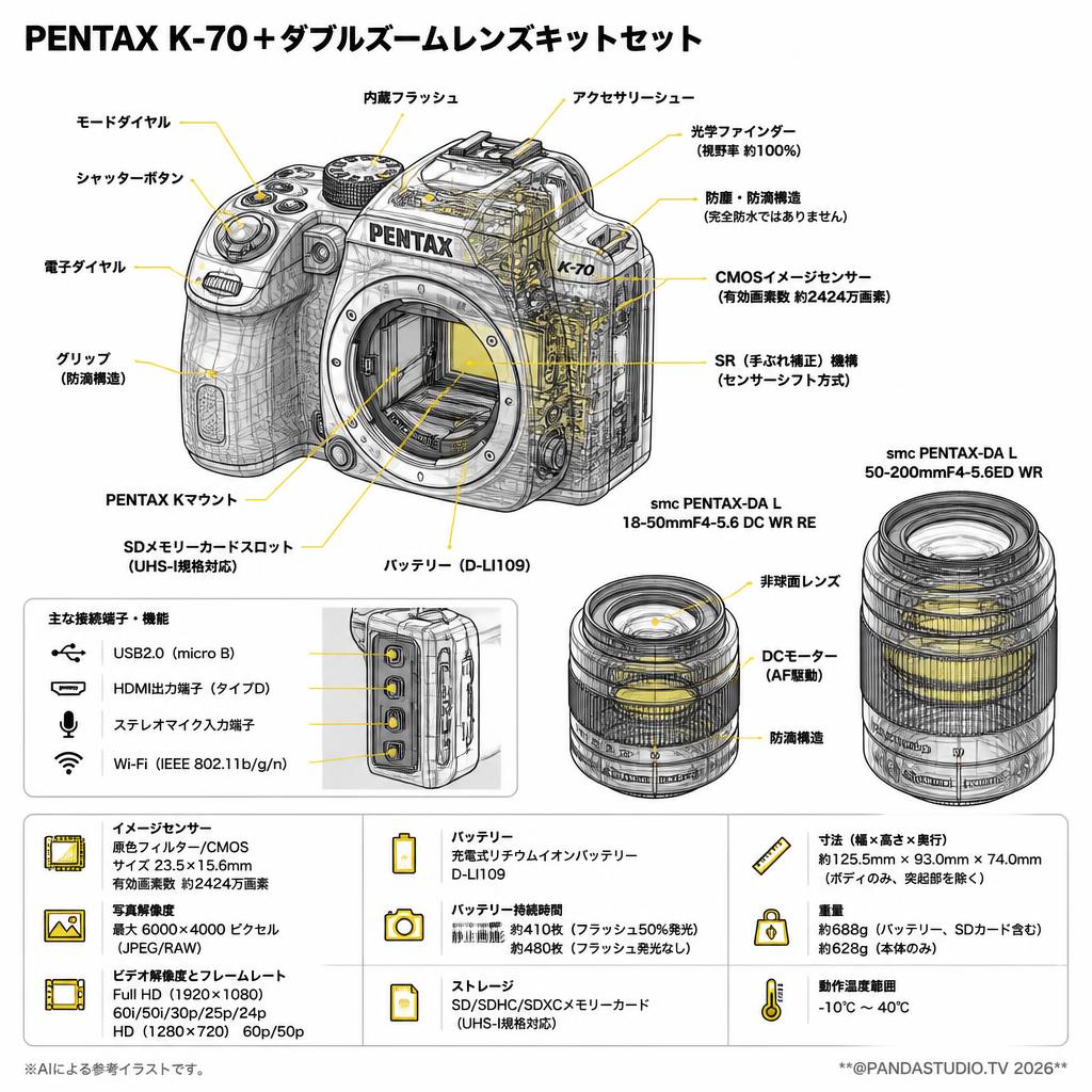 PENTAX K-70＋ダブルズームレンズキットセット スペック