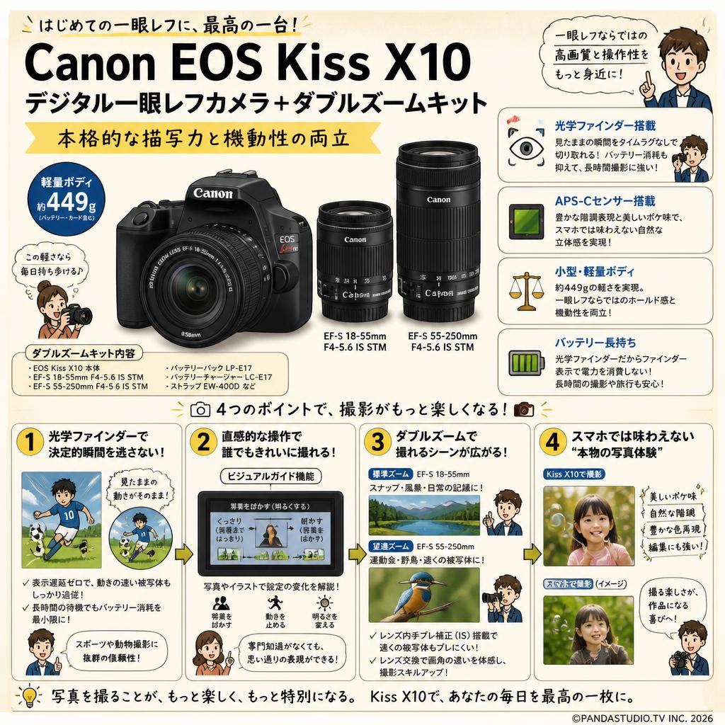 Canon EOS Kiss X10 デジタル一眼レフカメラ＋ダブルズームキット 概要
