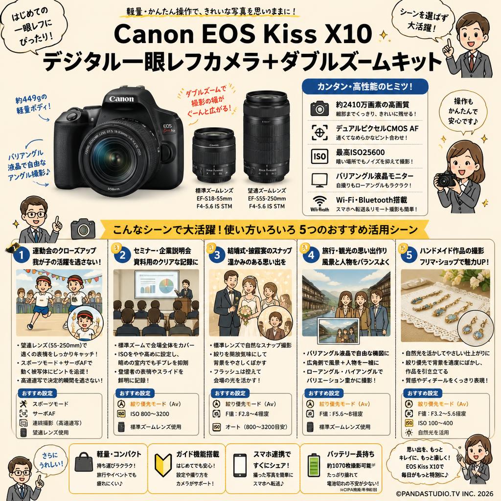 Canon EOS Kiss X10 デジタル一眼レフカメラ＋ダブルズームキット 用途