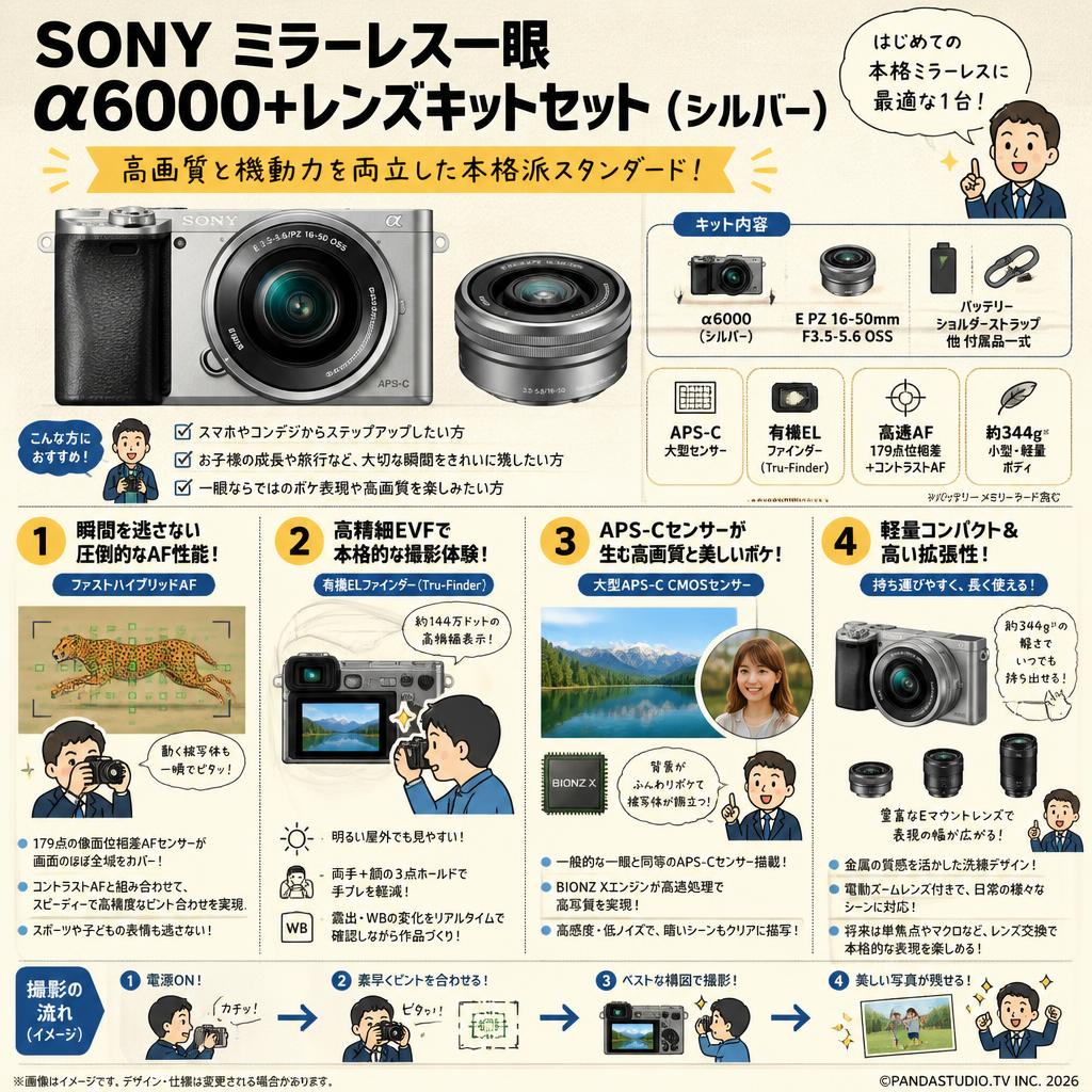 SONY ミラーレス一眼 α6000+レンズキットセット（シルバー） 概要