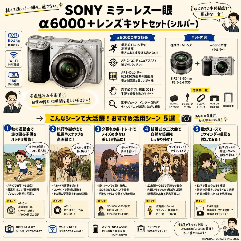 SONY ミラーレス一眼 α6000+レンズキットセット（シルバー） 用途