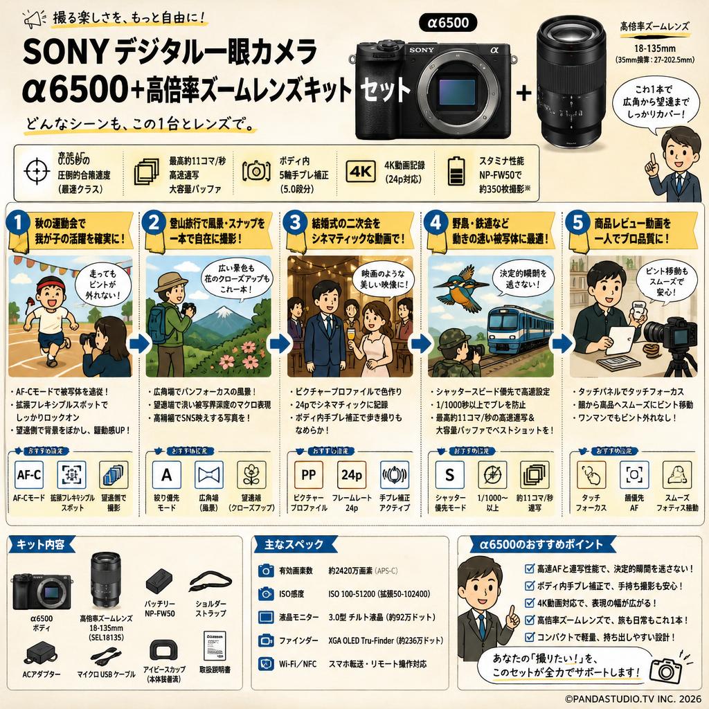 SONY デジタル一眼カメラα6500＋高倍率ズームレンズキット セット 用途