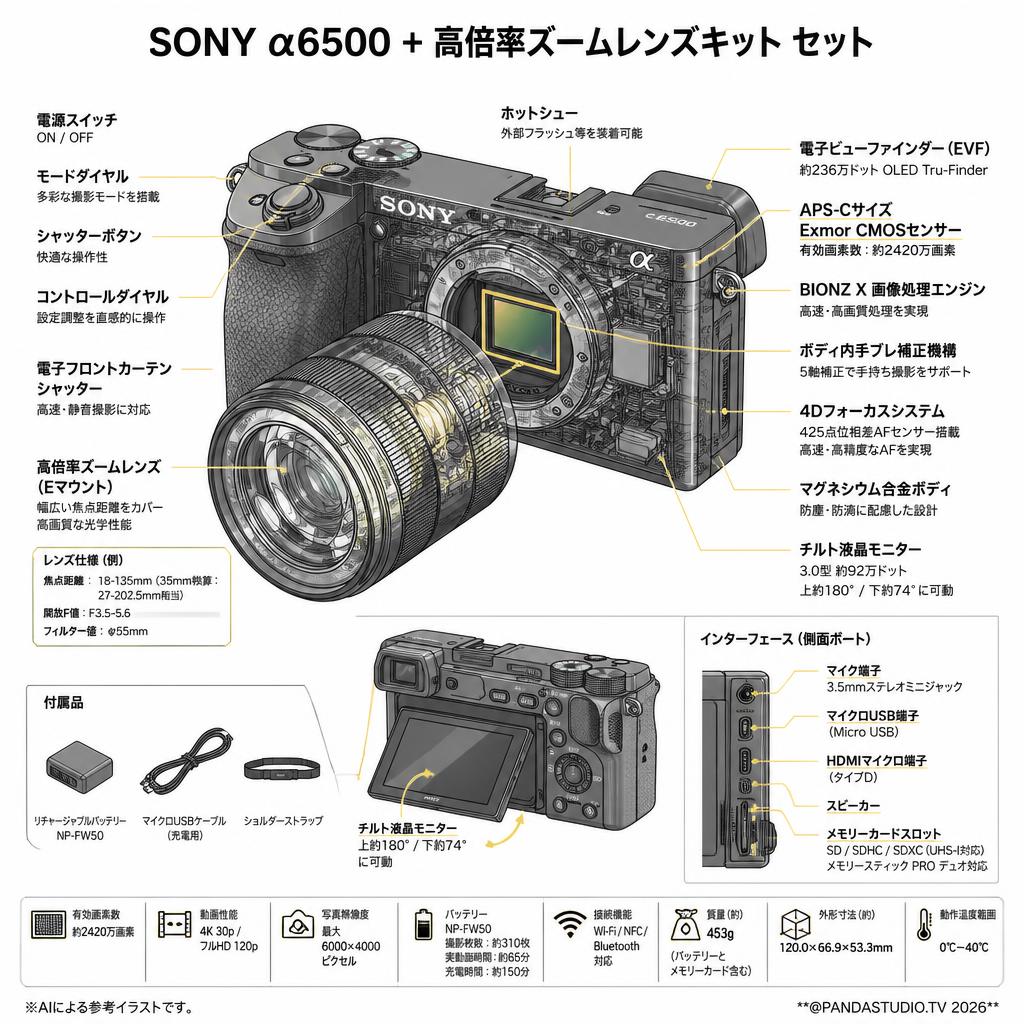SONY デジタル一眼カメラα6500＋高倍率ズームレンズキット セット スペック