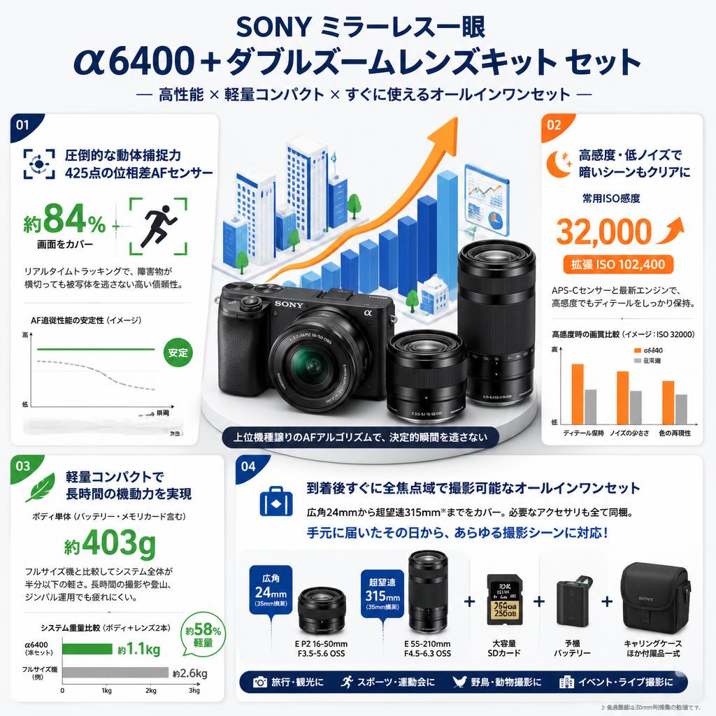 SONY ミラーレス一眼 α6400＋ダブルズームレンズキット セット セールスポイント