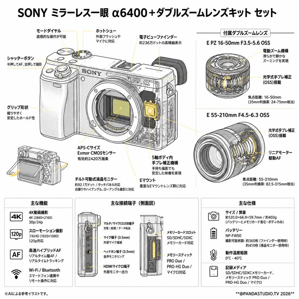 SONY ミラーレス一眼 α6400＋ダブルズームレンズキット セット スペック