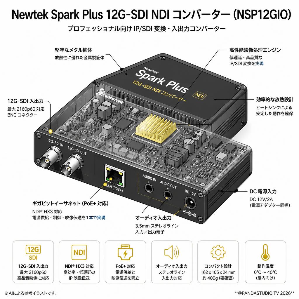 Newtek Spark Plus 12G-SDI NDI コンバーター(NSP12GIO) スペック