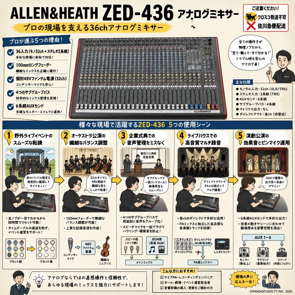 ALLEN&HEATH  ZED-436 アナログミキサー【クロネコ発送不可/佐川急便配送】 用途