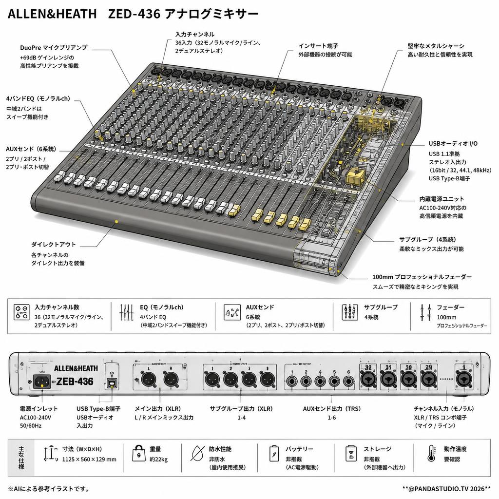 ALLEN&HEATH  ZED-436 アナログミキサー【クロネコ発送不可/佐川急便配送】 スペック