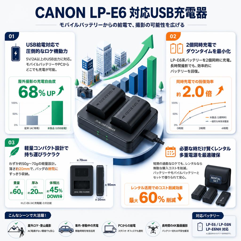 CANON LP-E6 対応USB充電器 セールスポイント