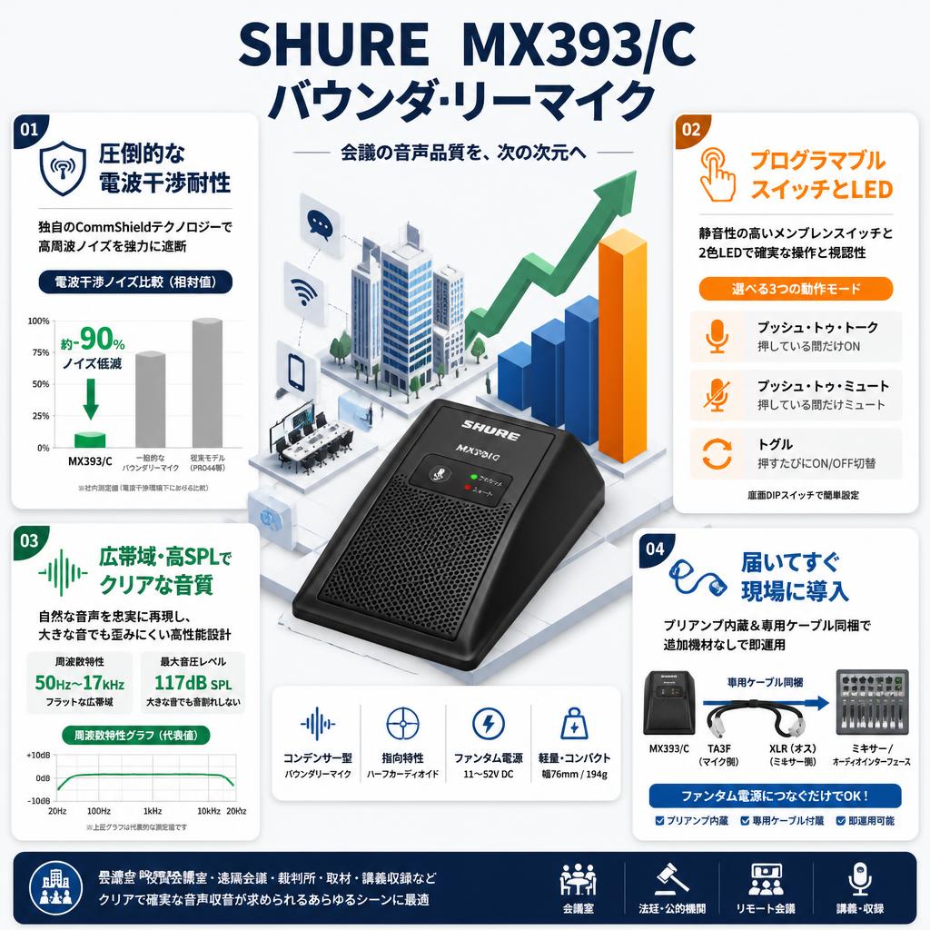 SHURE  MX393/C バウンダリーマイク セールスポイント