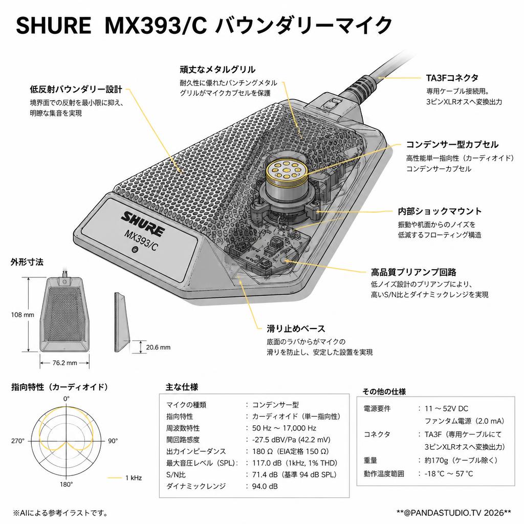 SHURE  MX393/C バウンダリーマイク スペック