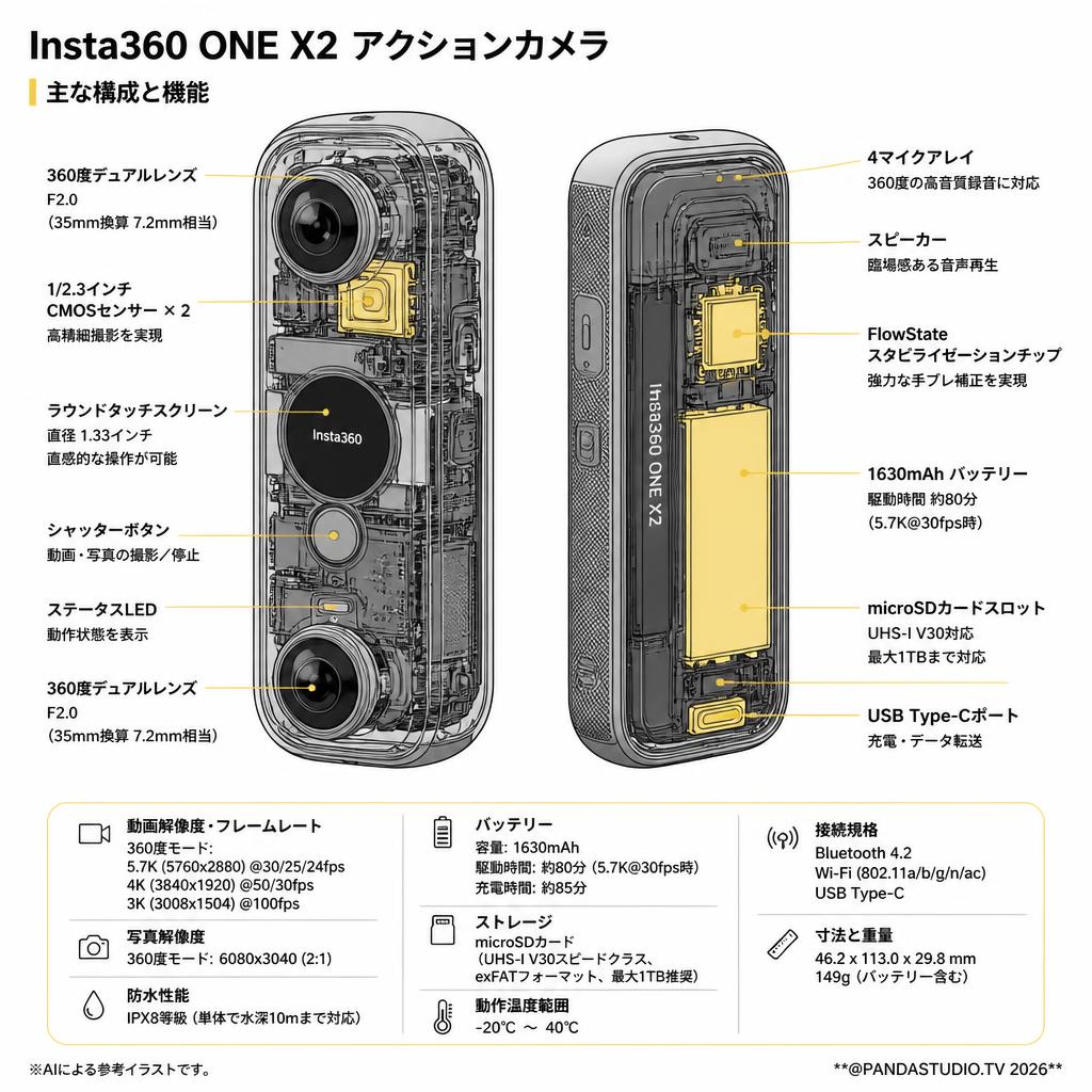 Insta360 ONE X2 アクションカメラ スペック