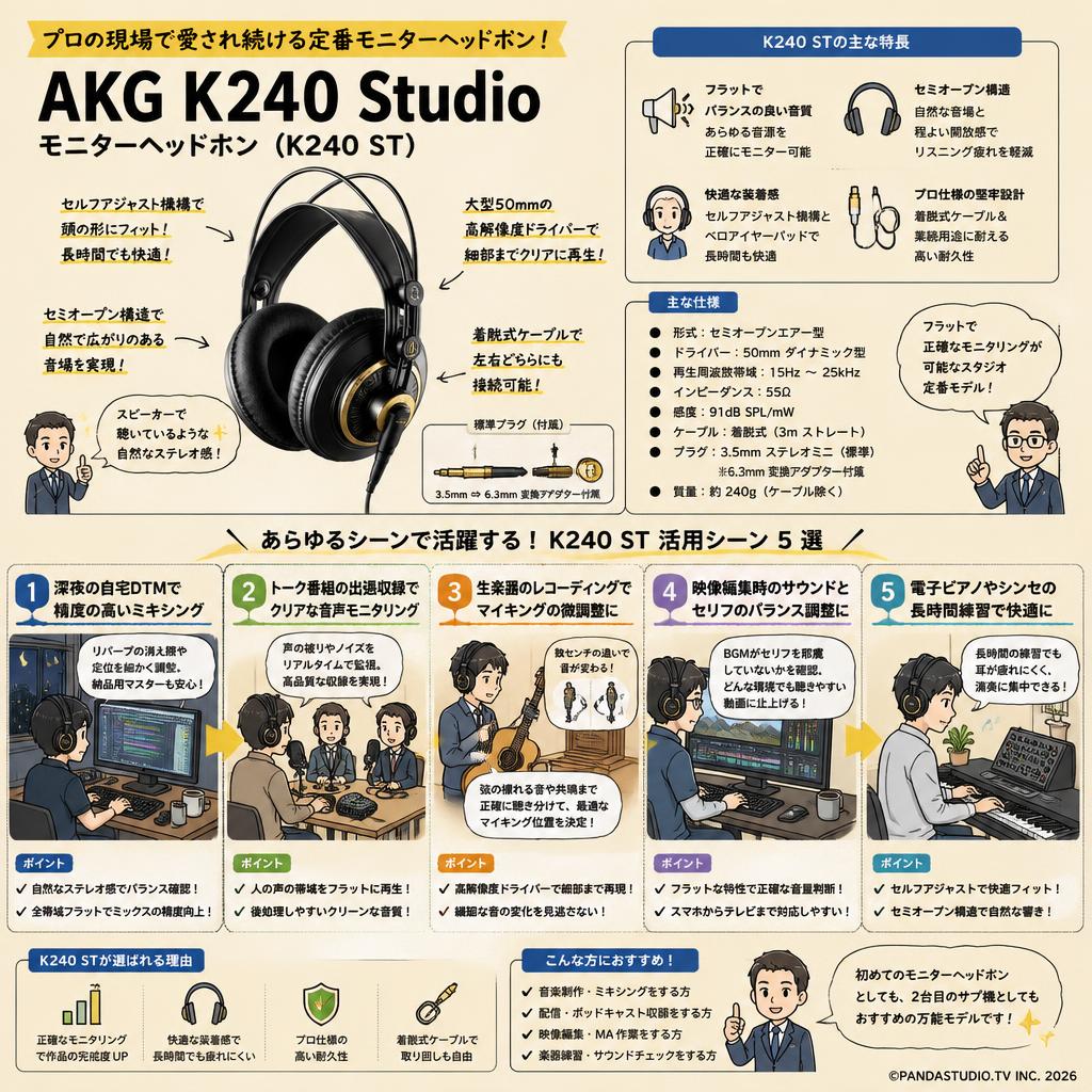 AKG K240 Studio モニターヘッドホン (K240 ST) 用途