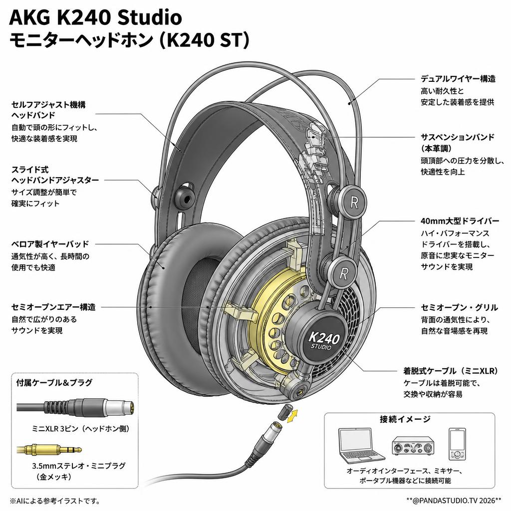 AKG K240 Studio モニターヘッドホン (K240 ST) スペック