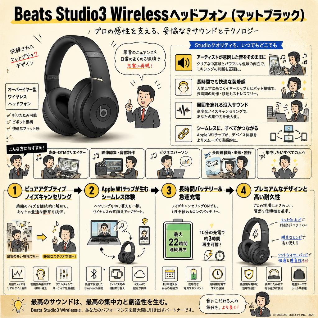 Beats Studio3 Wirelessヘッドフォン（マットブラック） 概要