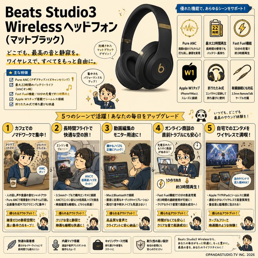 Beats Studio3 Wirelessヘッドフォン（マットブラック） 用途