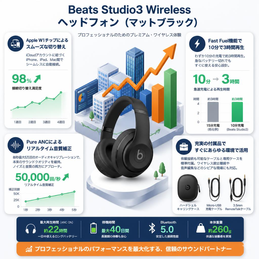 Beats Studio3 Wirelessヘッドフォン（マットブラック） セールスポイント