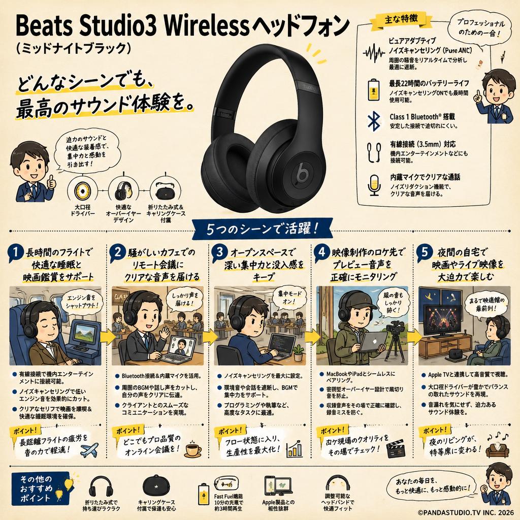 Beats Studio3 Wirelessヘッドフォン（ミッドナイトブラック） 用途
