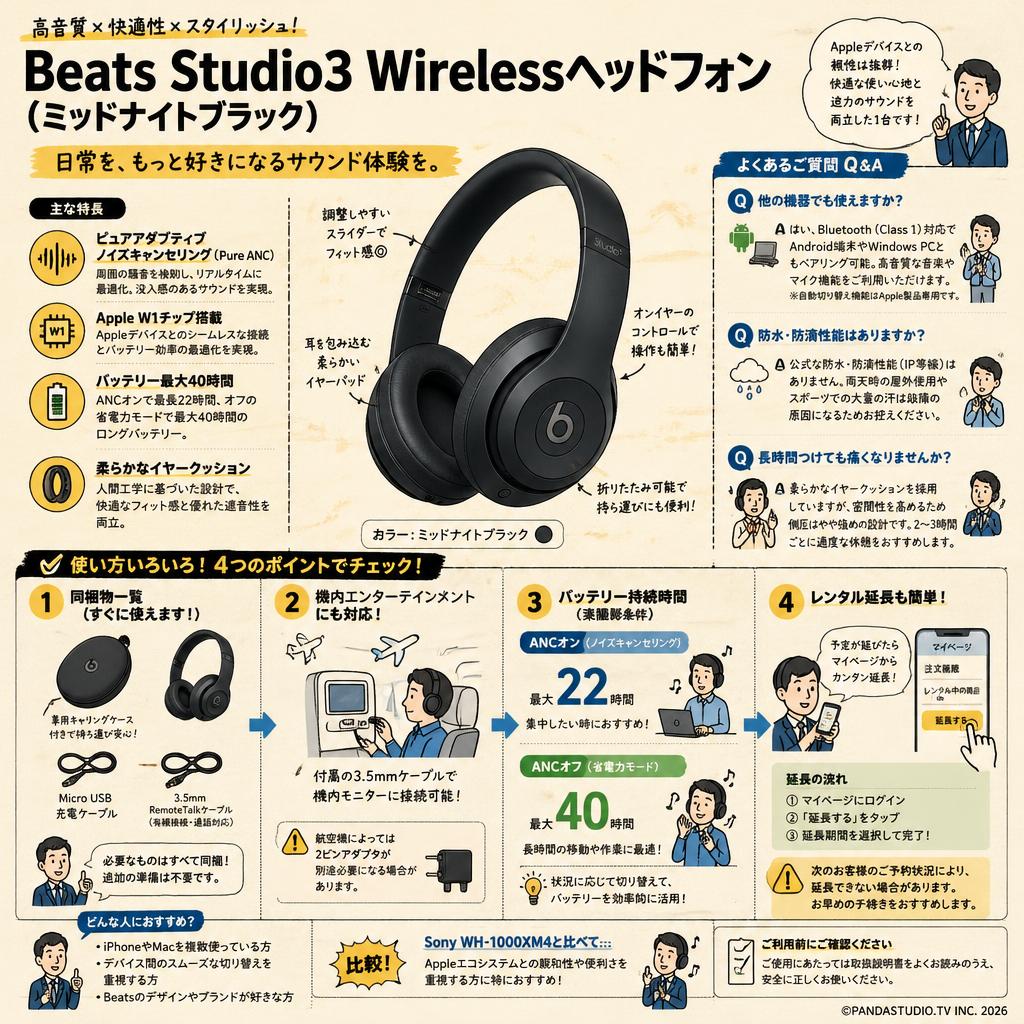 Beats Studio3 Wirelessヘッドフォン（ミッドナイトブラック） FAQ（よくある質問と答え）