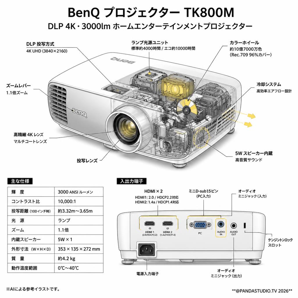 BenQ プロジェクター TK800M DLP 4K 3000lm スペック
