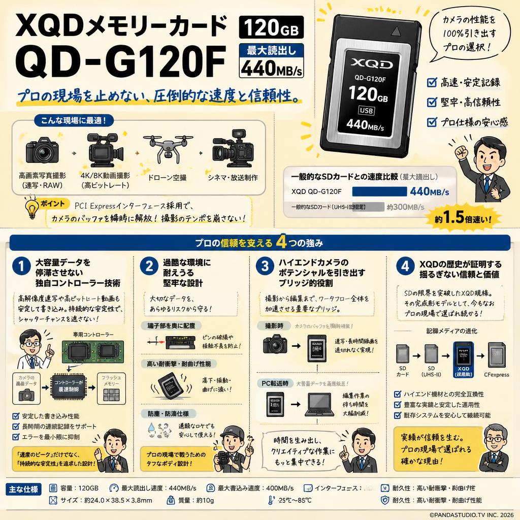 XQDメモリーカード QD-G120F 120GB 440MB/s 概要