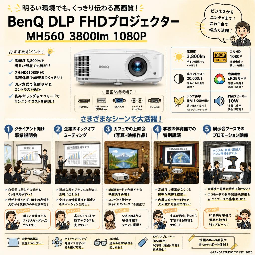 BenQ DLP FHDプロジェクターMH560 3800lm 1080P 用途