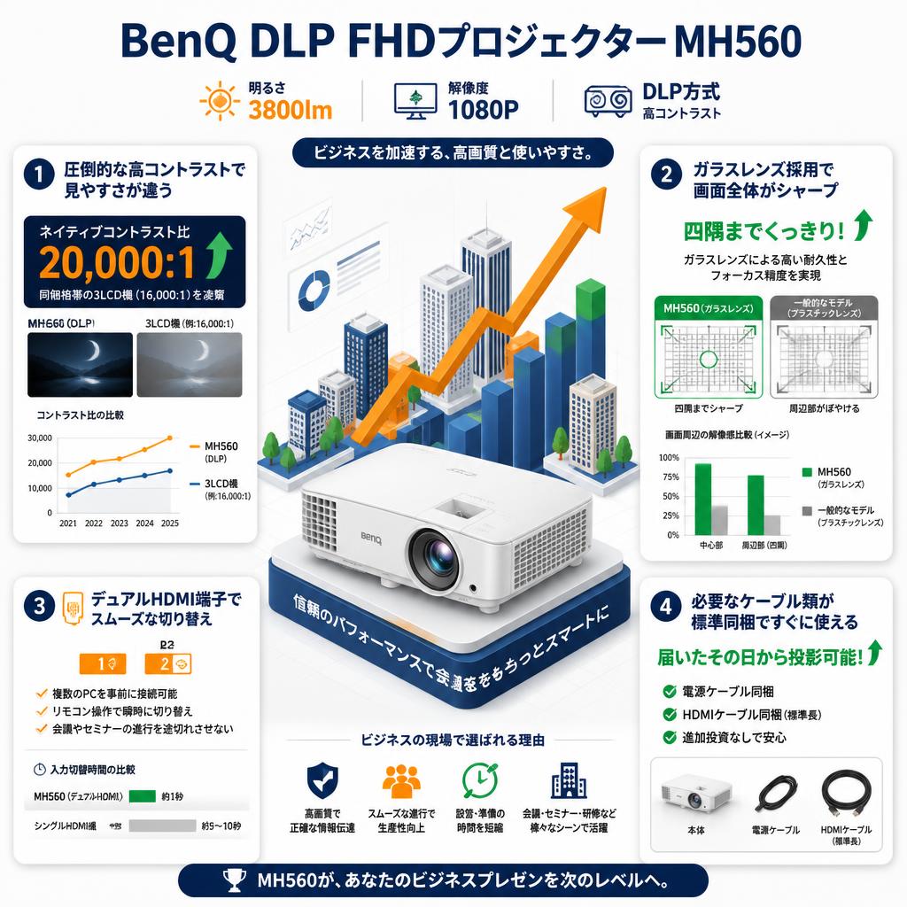 BenQ DLP FHDプロジェクターMH560 3800lm 1080P セールスポイント