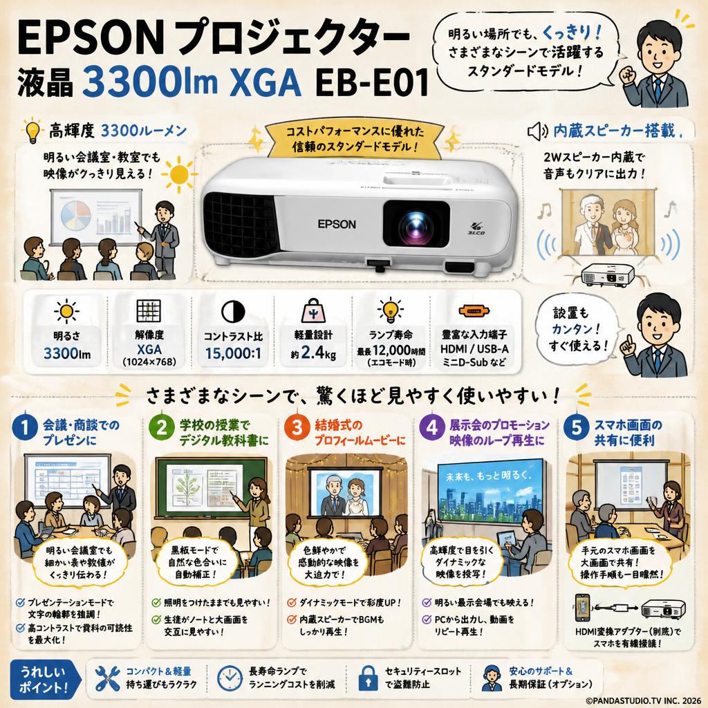 EPSON プロジェクター 液晶 3300lm XGA EB-E01 用途