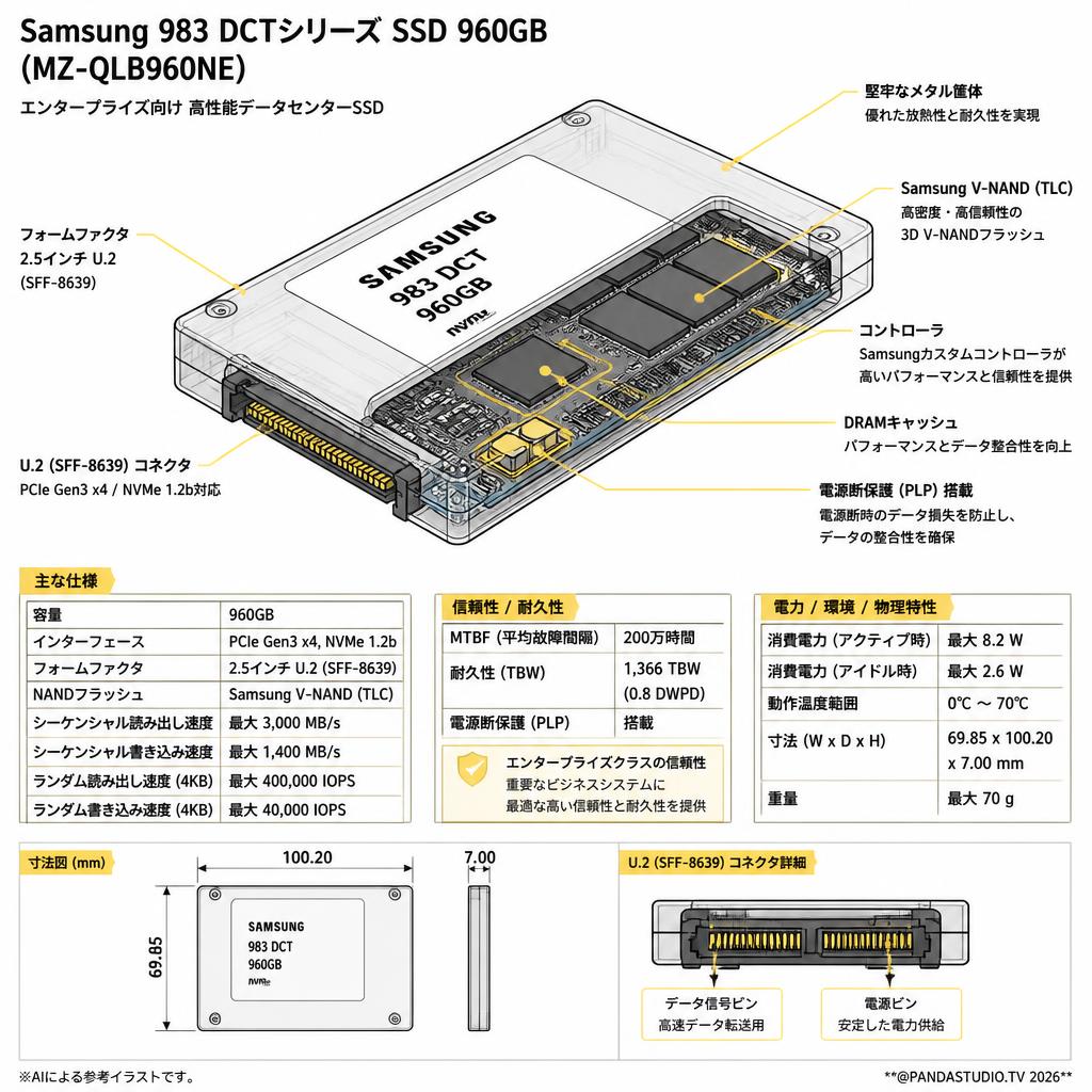 Samsung 983 DCTシリーズ SSD 960GB (MZ-QLB960NE) スペック