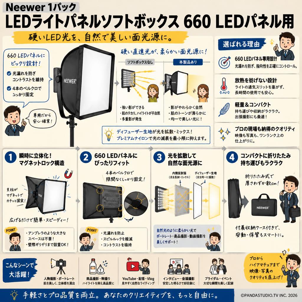 Neewer 1パックLEDライトパネルソフトボックス 660 LEDパネル用 概要