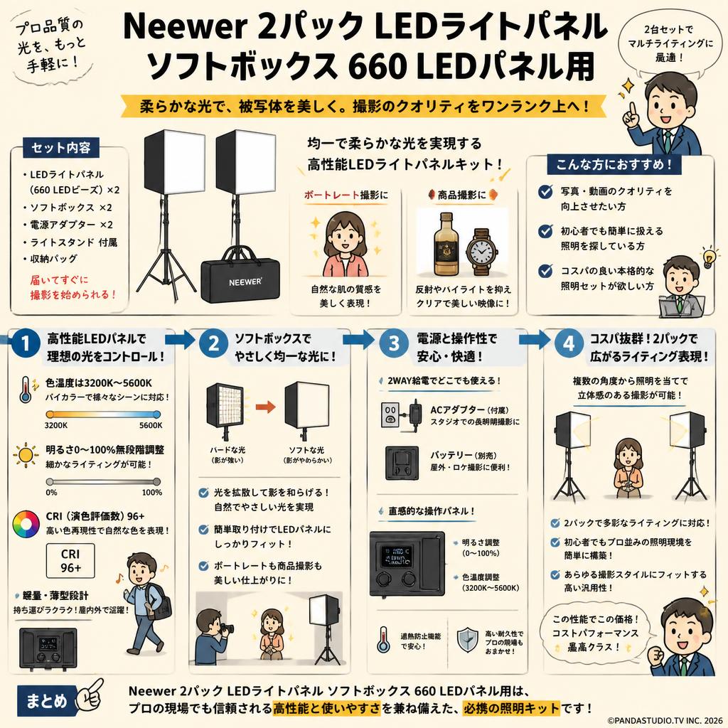 Neewer 2パックLEDライトパネルソフトボックス 660 LEDパネル用 概要