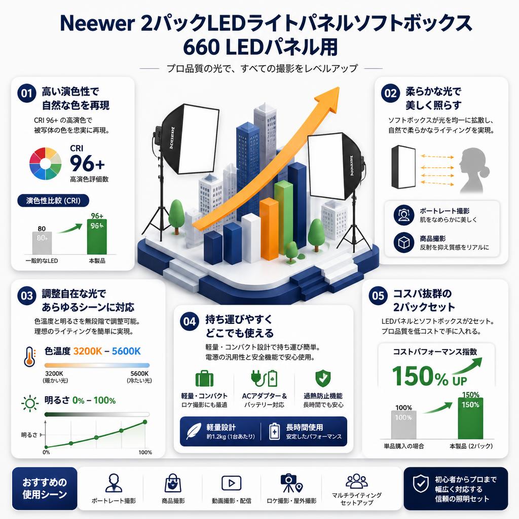 Neewer 2パックLEDライトパネルソフトボックス 660 LEDパネル用 セールスポイント