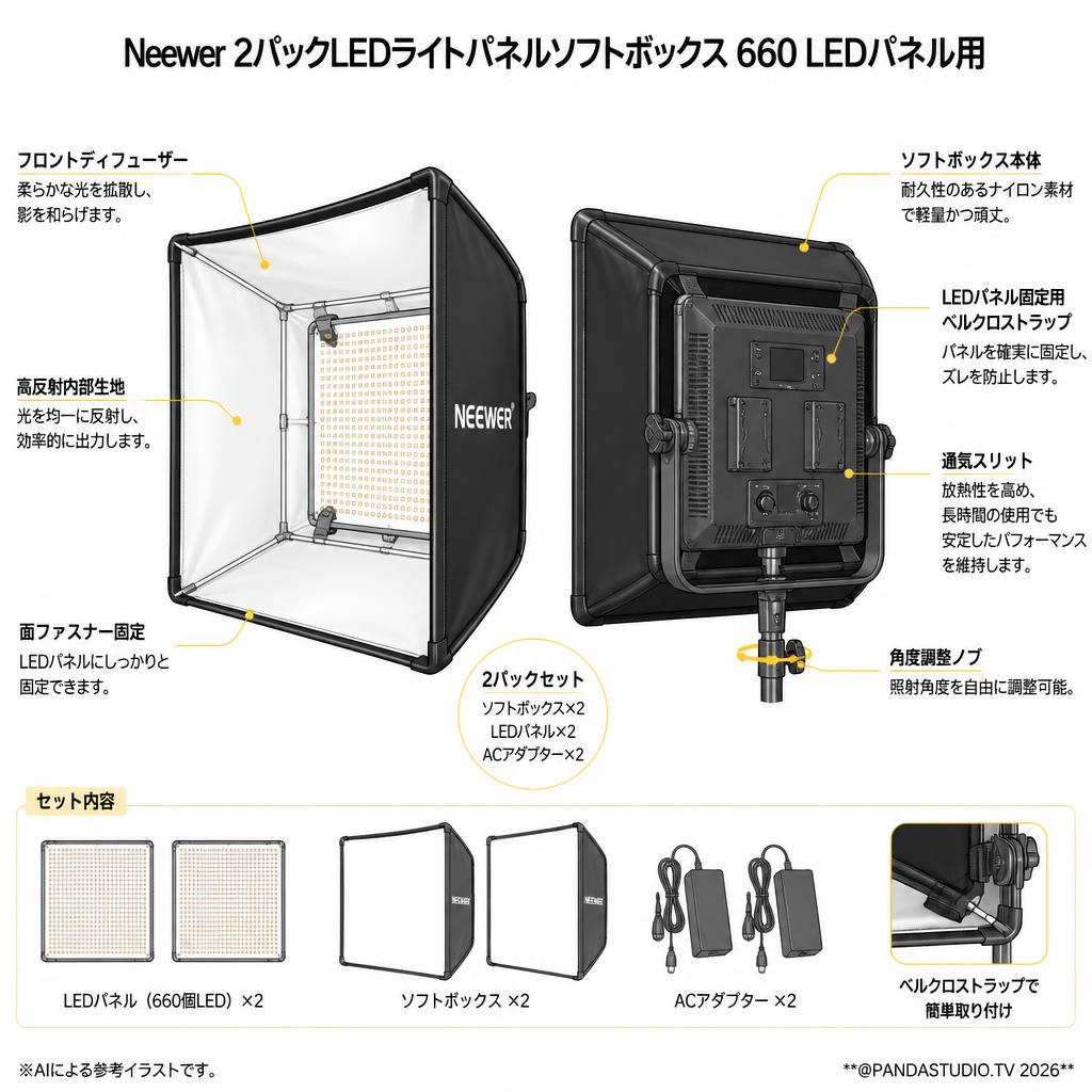Neewer 2パックLEDライトパネルソフトボックス 660 LEDパネル用 スペック