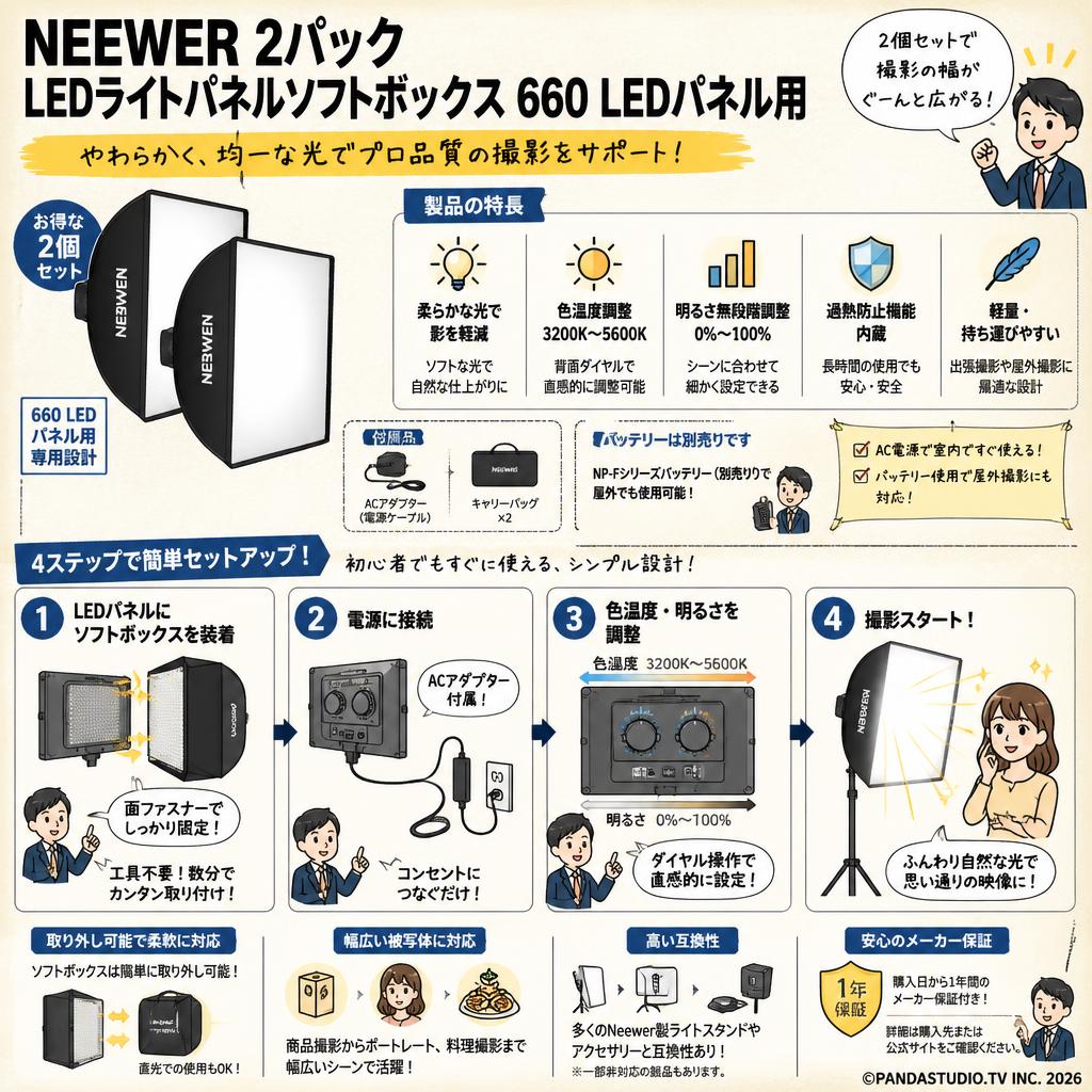 Neewer 2パックLEDライトパネルソフトボックス 660 LEDパネル用 FAQ（よくある質問と答え）