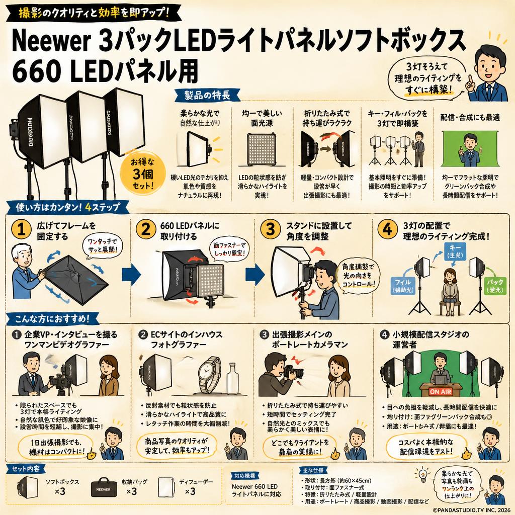Neewer 3パックLEDライトパネルソフトボックス 660 LEDパネル用 おもな対象のお客様