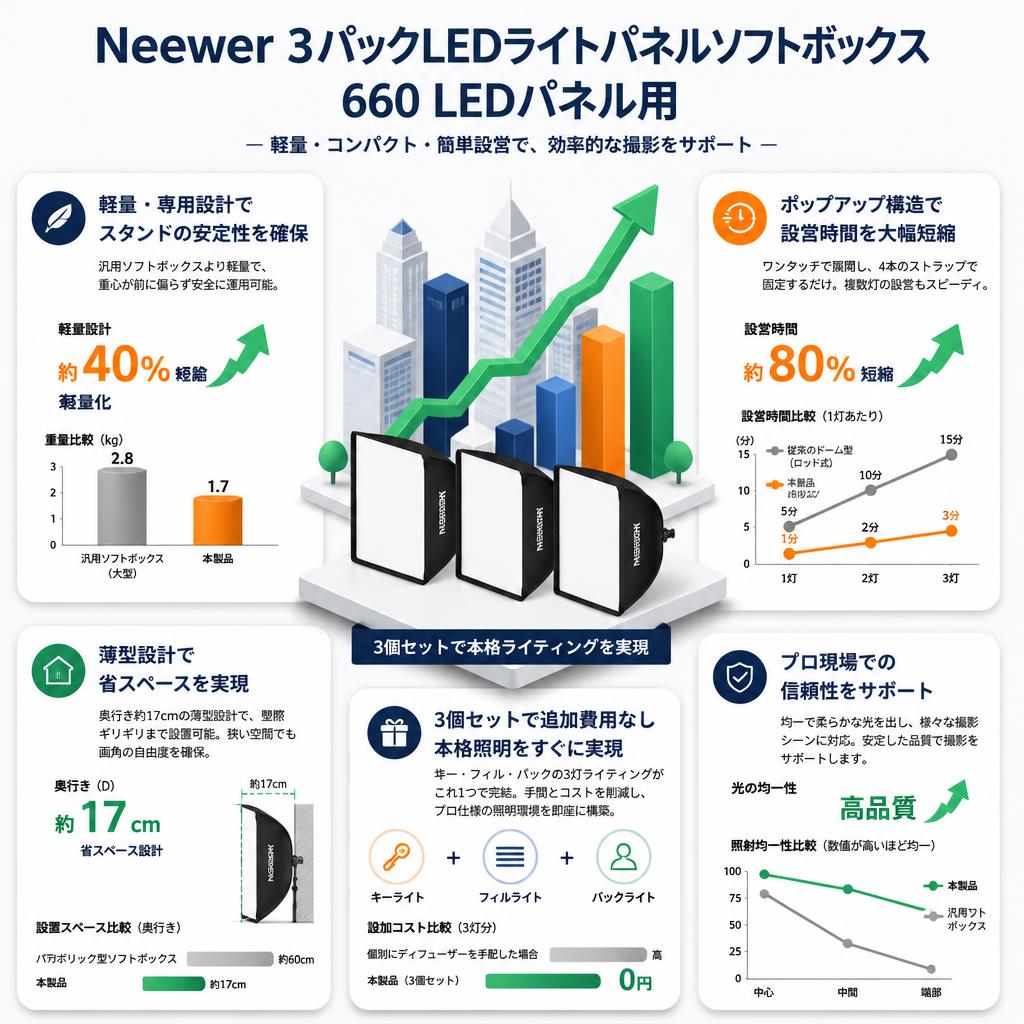 Neewer 3パックLEDライトパネルソフトボックス 660 LEDパネル用 セールスポイント