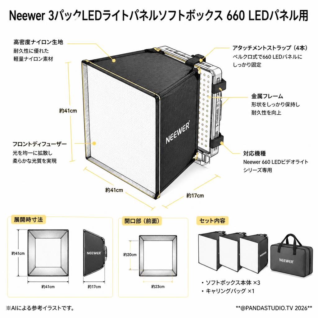 Neewer 3パックLEDライトパネルソフトボックス 660 LEDパネル用 スペック