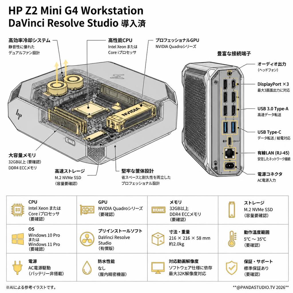 DaVinci Resolve Studio 導入済 | HP Z2 Mini G4 Workstation スペック