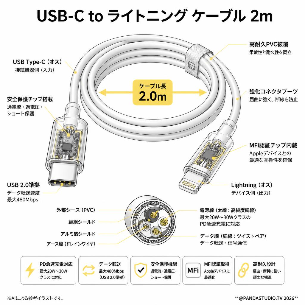 USB-C to ライトニング ケーブル 2m スペック