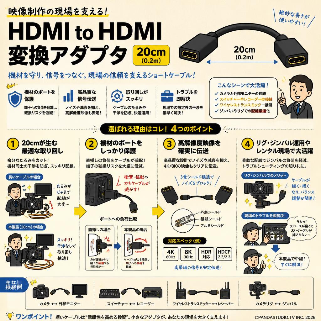 HDMI to HDMI 変換アダプタ 20cm(0.2m) 概要