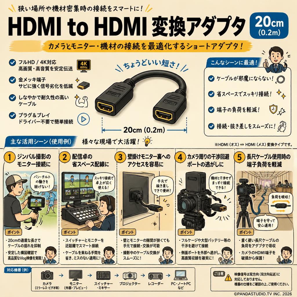 HDMI to HDMI 変換アダプタ 20cm(0.2m) 用途