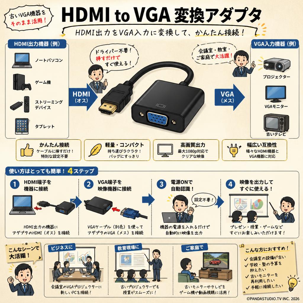 HDMI to VGA 変換アダプタ おもな対象のお客様
