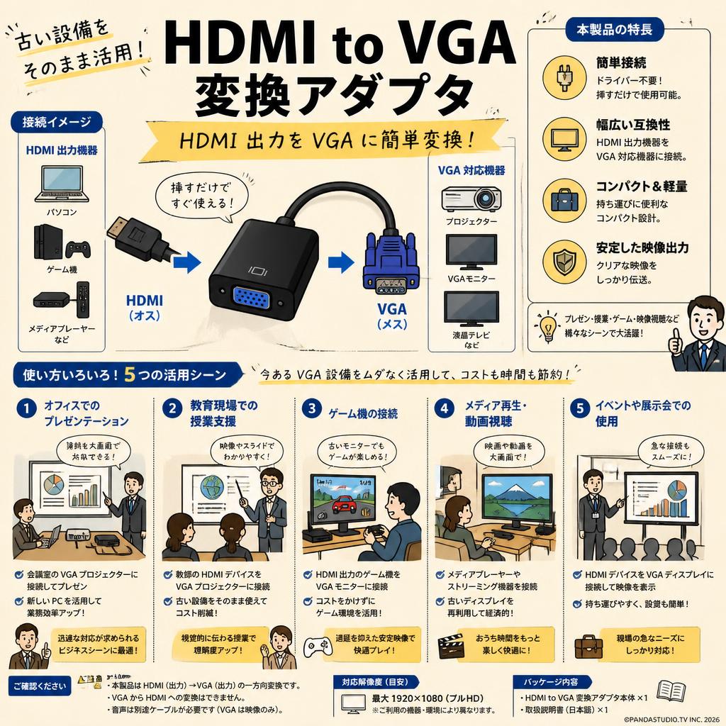 HDMI to VGA 変換アダプタ 用途