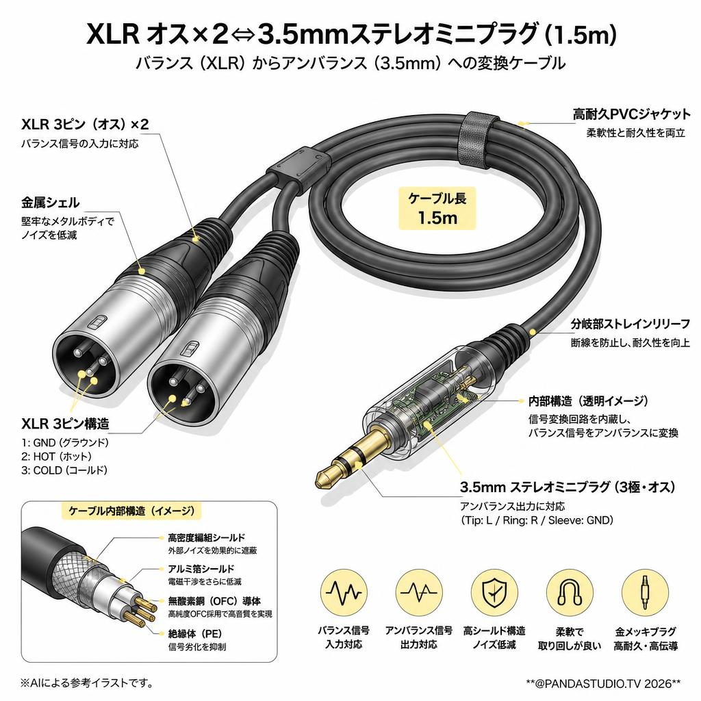XLR オス×2⇔3.5mmステレオミニプラグ (1.5m) スペック