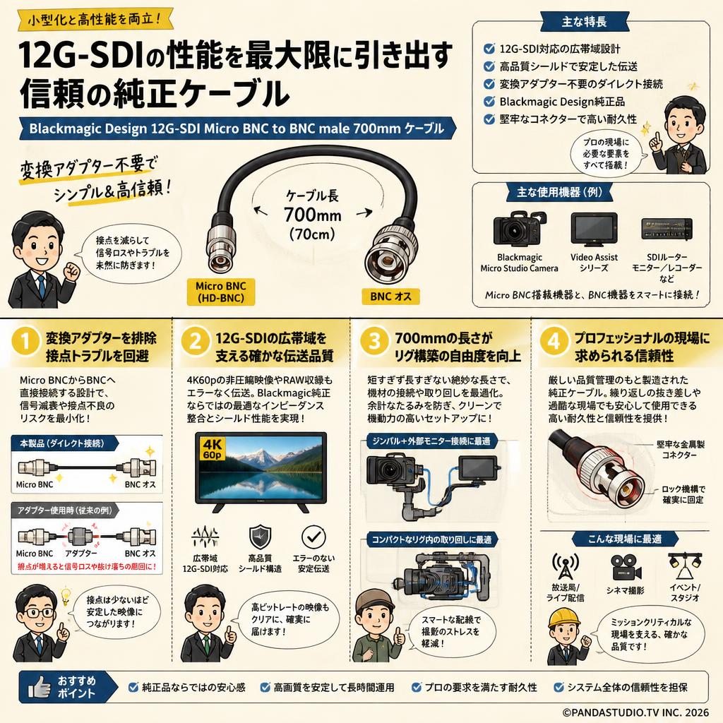 Blackmagic Design 12G-SDI Micro BNC to BNC male 700mm ケーブル 概要