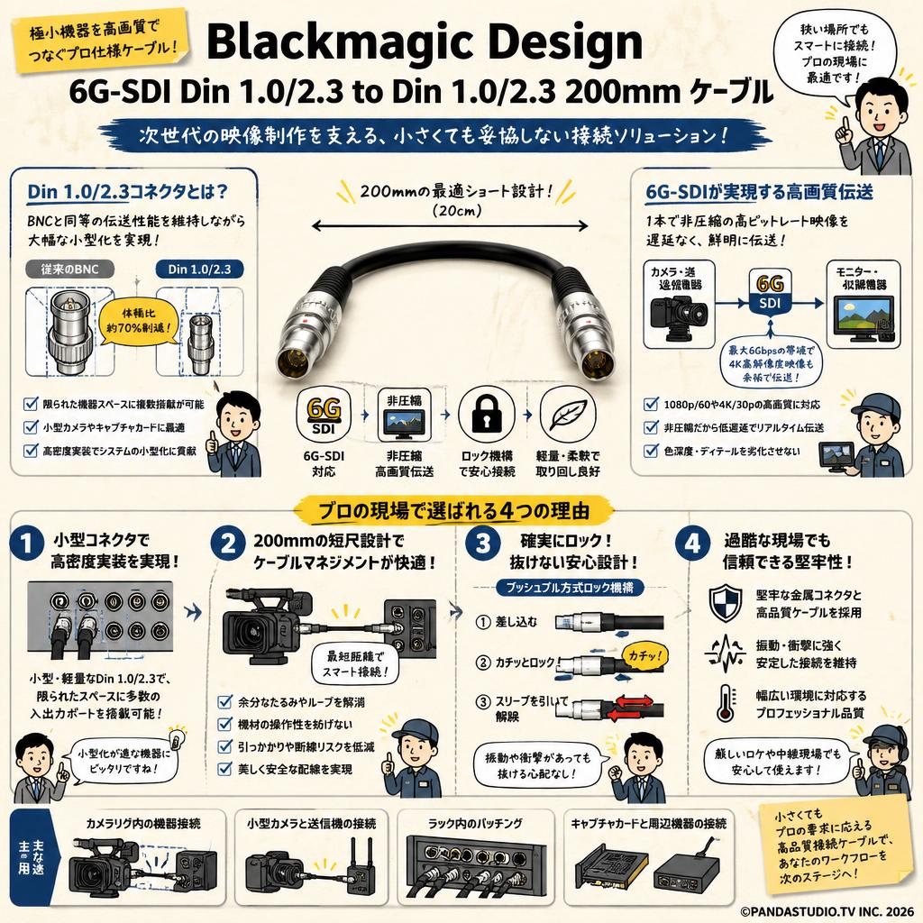 Blackmagic Design 6G-SDI Din 1.0/2.3 to Din 1.0/2.3  200mm ケーブル 概要